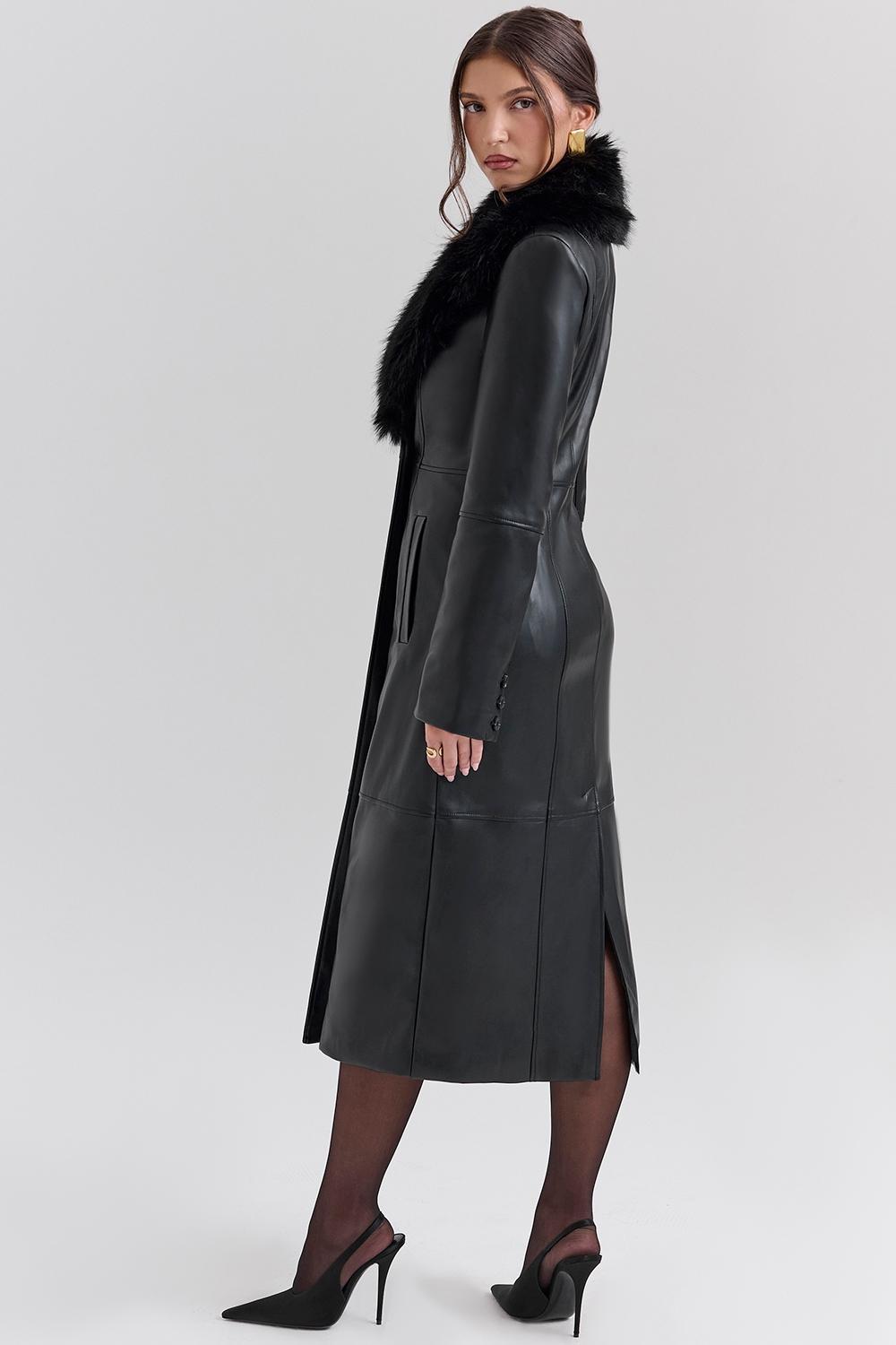 Marcel Black Faux Fur Trimmed Vegan Leather Coat Product Image