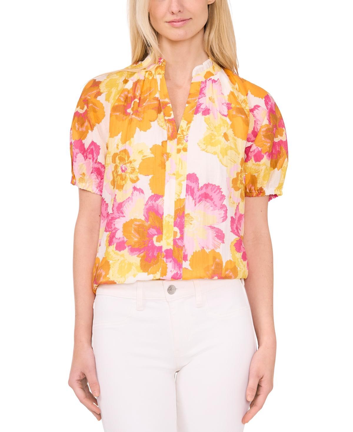 CeCe Printed Ruffle Neck Raglan Seam Split Neck Blouse (Radiant ) Women's Clothing Product Image