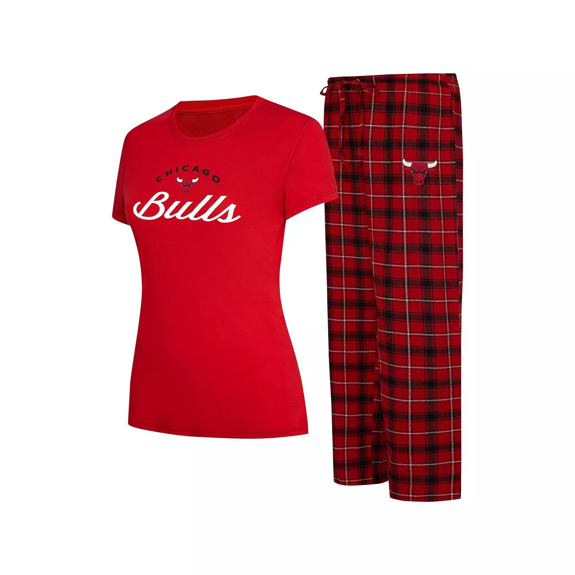 Women's College Concepts Red/Black Chicago Bulls Arctic T-Shirt & Flannel Pants Sleep Set, Size: Large Product Image