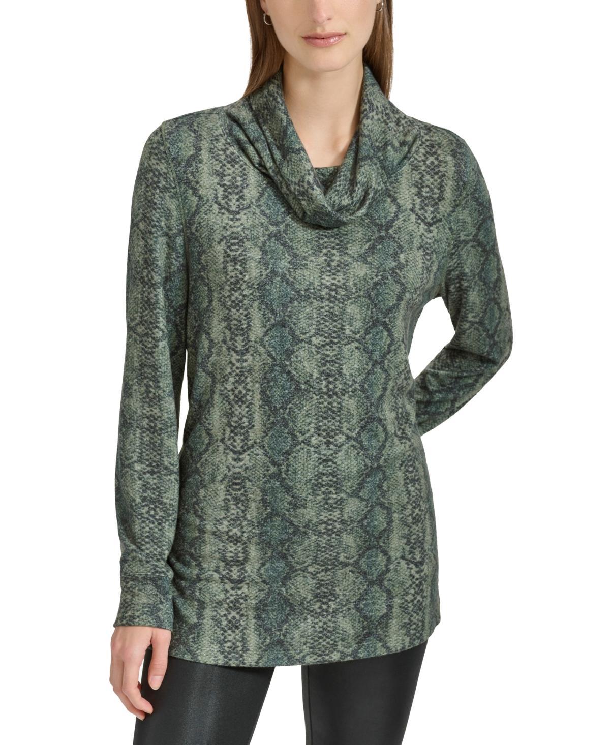 Marc New York Womens Python-Print Cowlneck Long-Sleeve Top Product Image