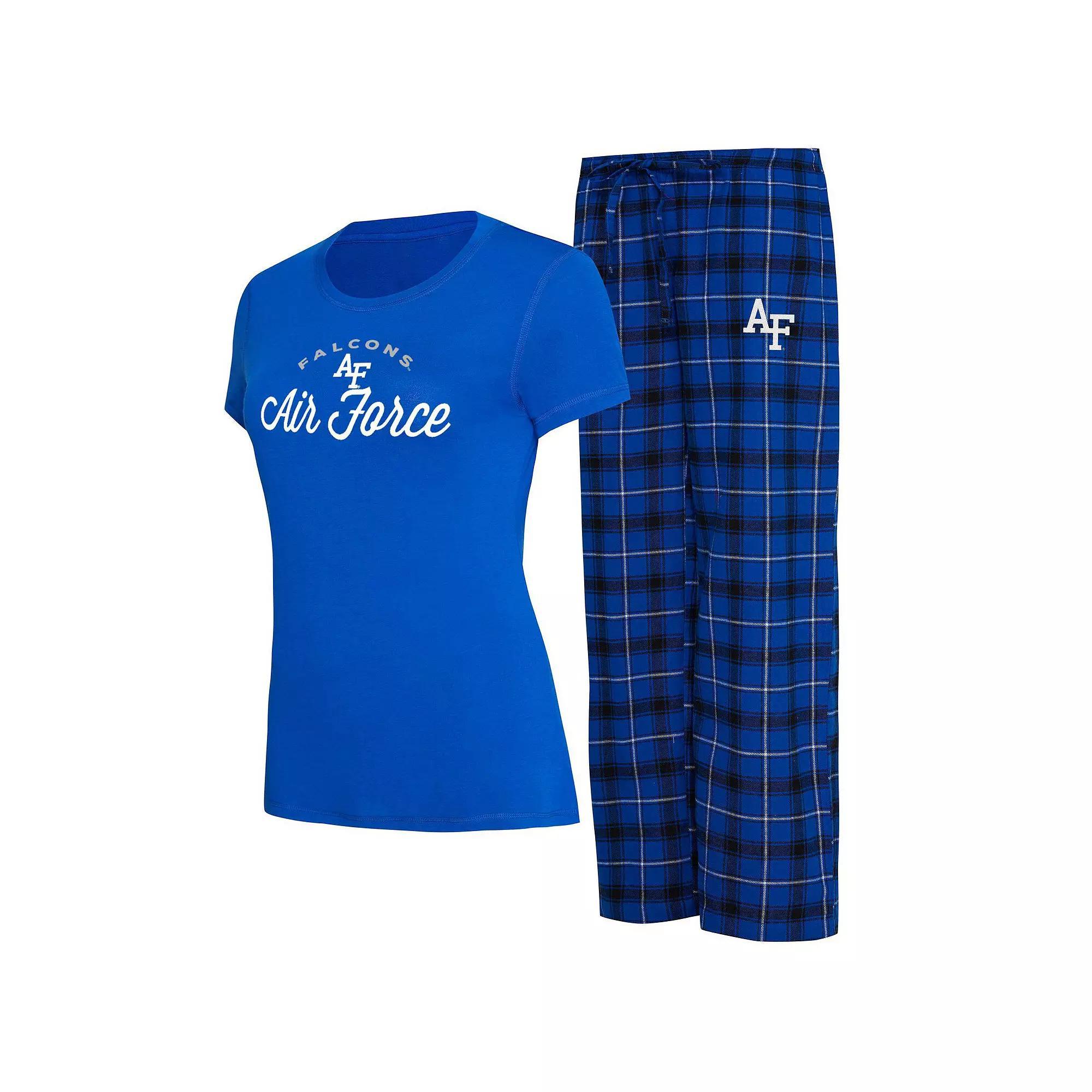 Women's Concepts Sport Royal/Black Air Force Falcons Arctic T-Shirt & Flannel Pants Sleep Set, Size: 3XL, Afa Blue Product Image