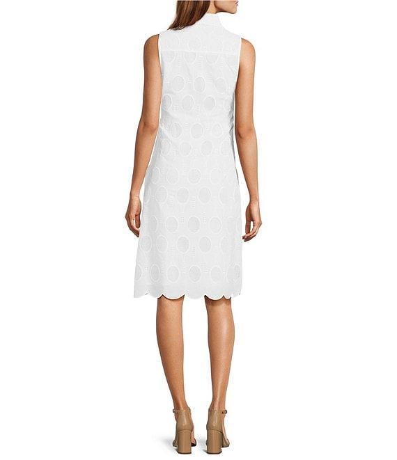 Trina Turk Rally Eyelet Point Collar Sleeveless Tie Front Scallop Dress Product Image