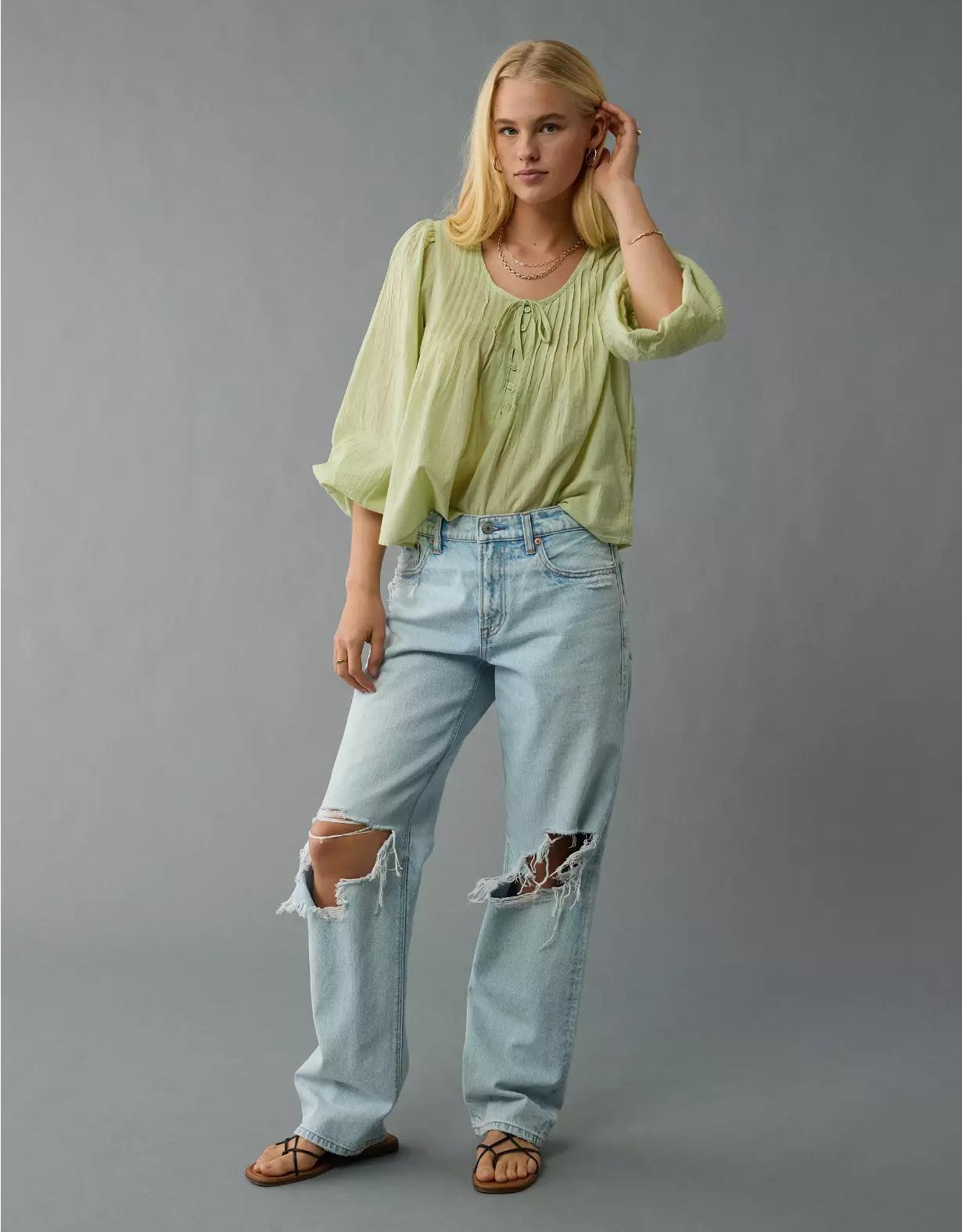 AE Long-Sleeve Breezy Boho Blouse Product Image