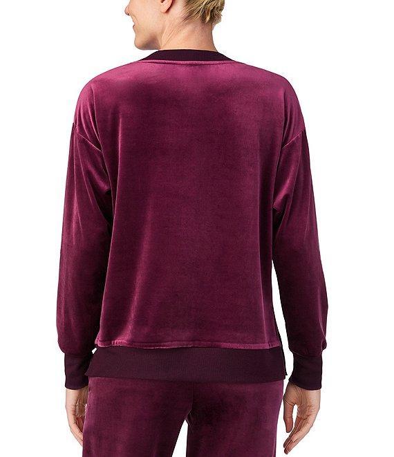 Donna Karan Long Sleeve V-Neck Solid Fleece Coordinating Lounge Top Product Image