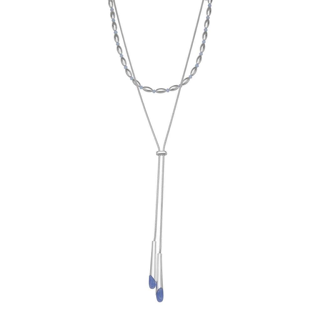 Nine West Silver Tone Y-Neck Necklace, Womens, Blue Product Image