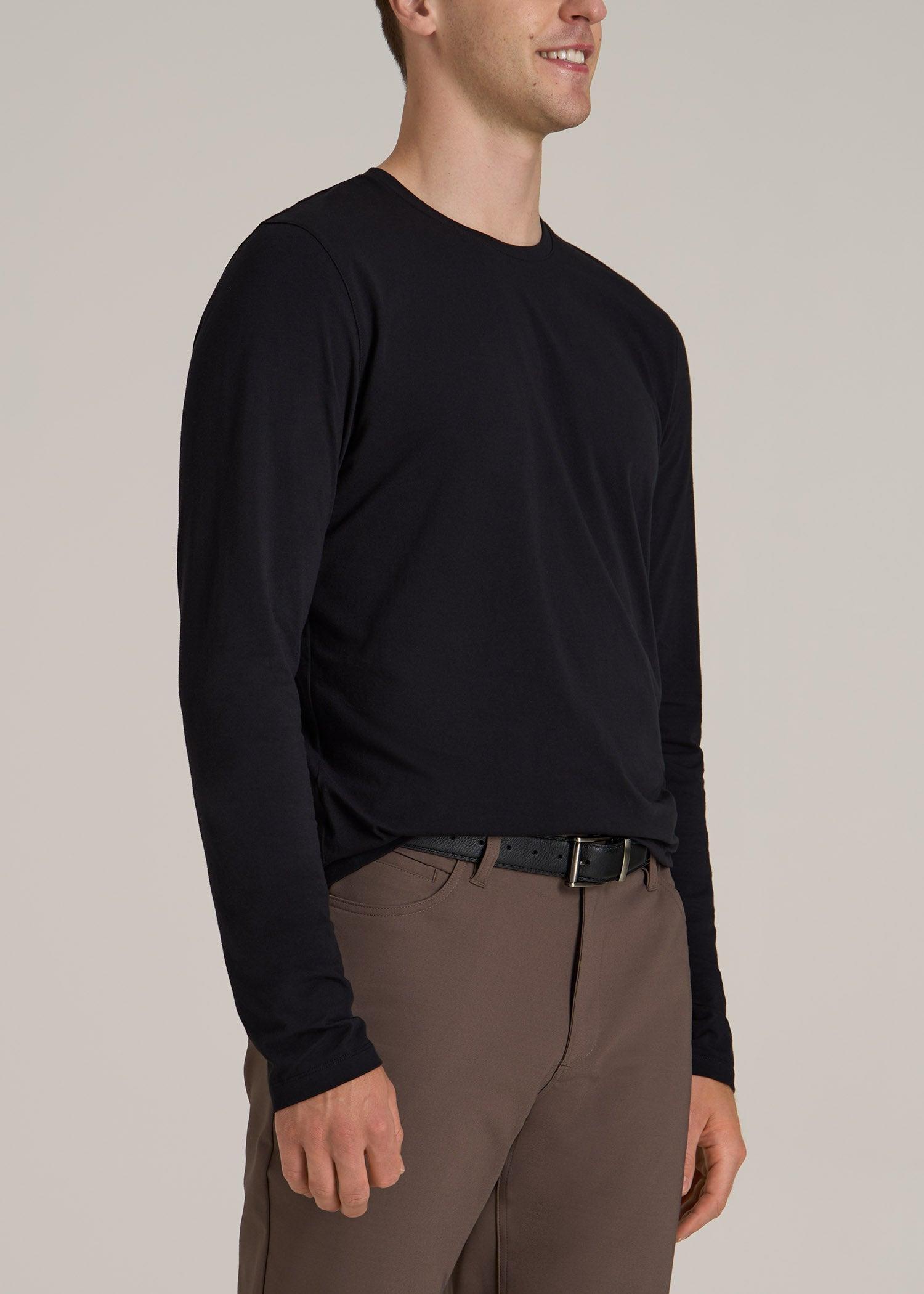 The Essential MODERN-FIT Crewneck Long Sleeve Tall Men's Tee in Black Product Image
