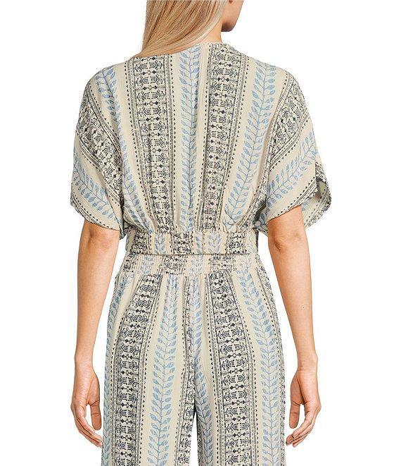 Angie Printed Surplus V-Neck Flutter Sleeve Wrap Cropped Top Product Image