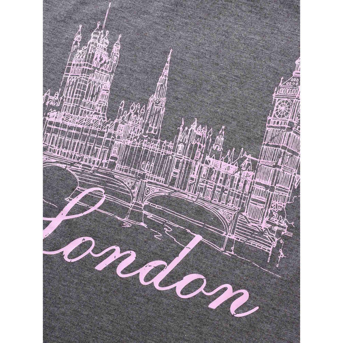 Plus Size City Print Heather Crew Neck T-shirt Gray Women Elegant Contrast Area Everyday T-shirts BloomChic 30/6X Product Image