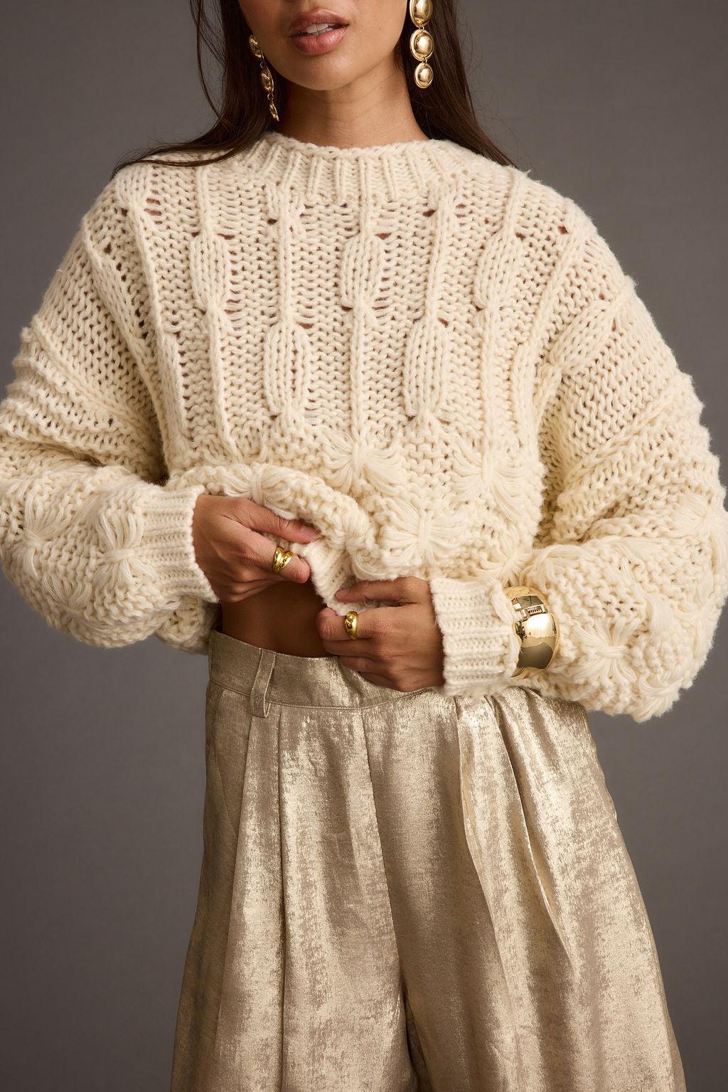 Bethany Cream Cable Knit Sweater Product Image