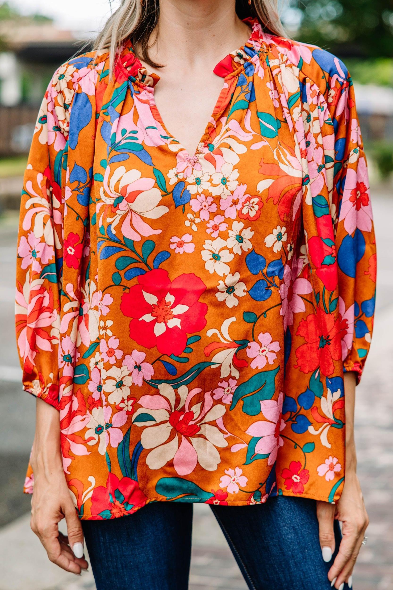 All The Love Camel Yellow Floral Blouse Female Product Image