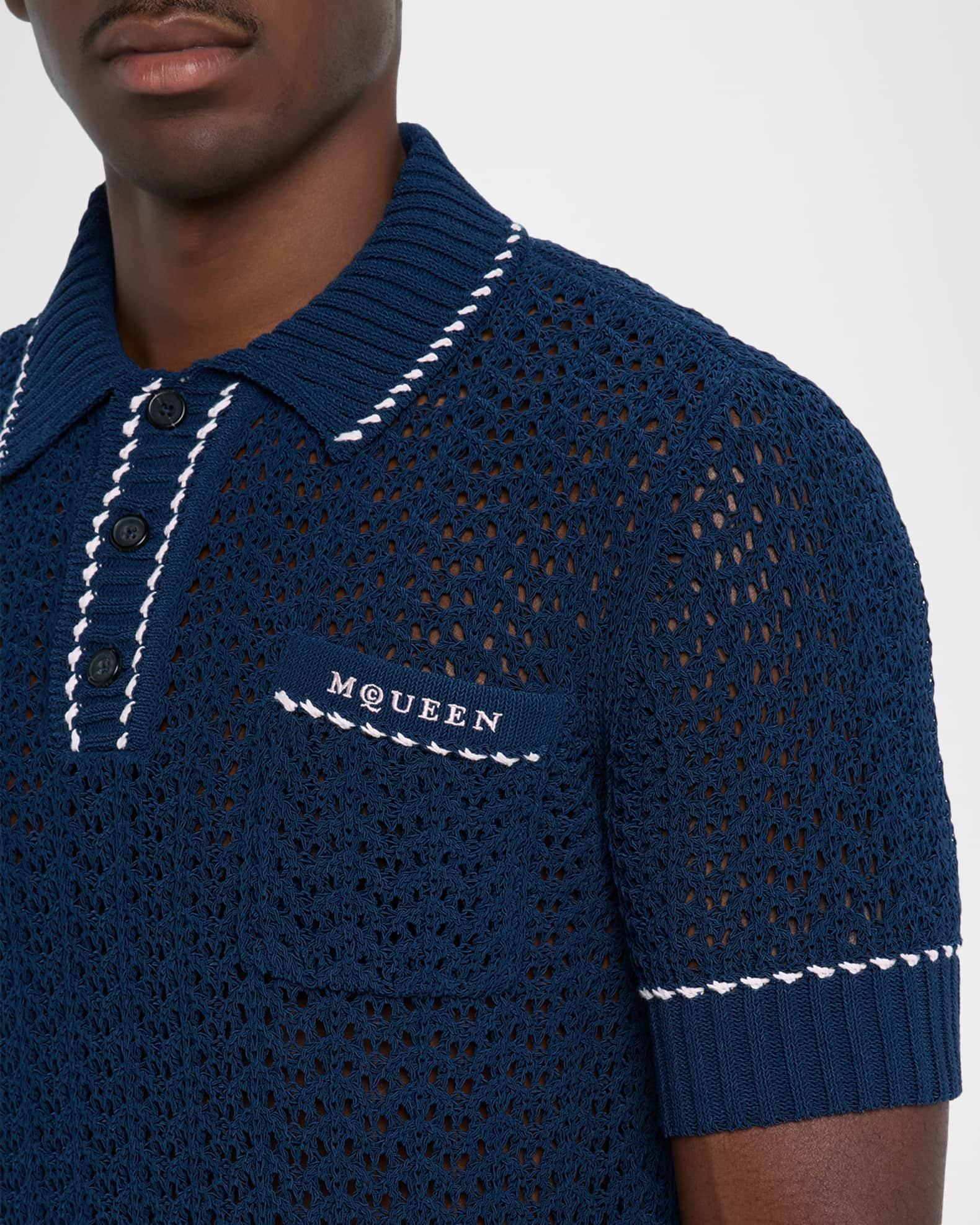 Men's Crochet Knit Short-Sleeve Pocket Polo Sweater Product Image