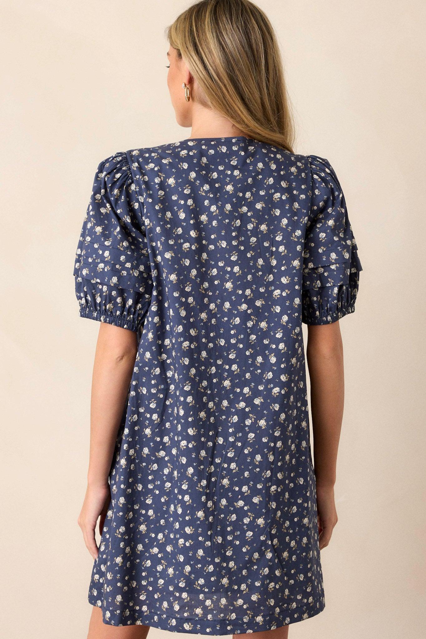 Never Enough 100% Cotton Navy Puff Sleeve Mini Dress Product Image