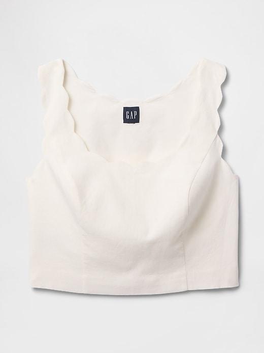 Linen-Blend Scalloped Cropped Top Product Image