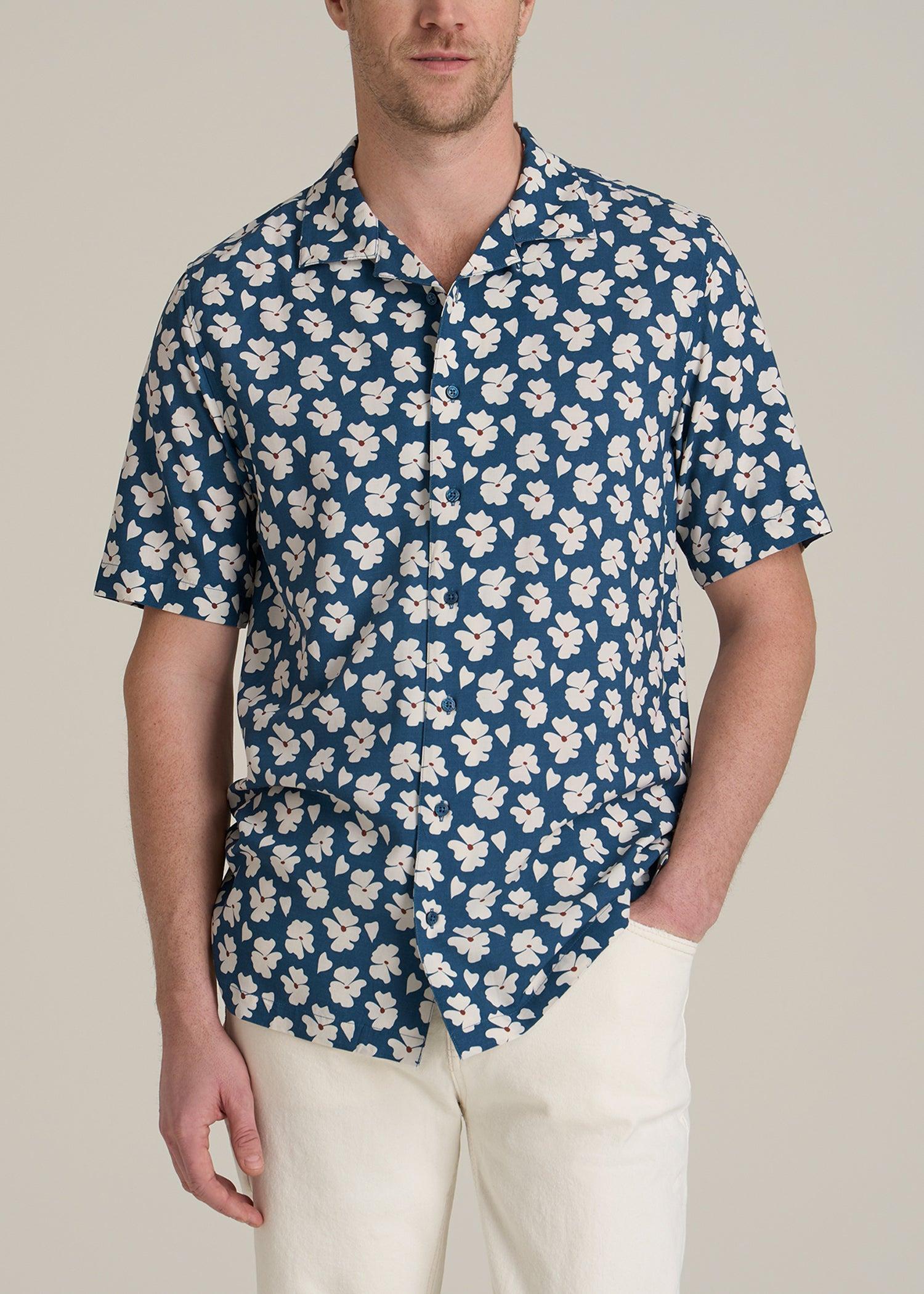 Short Sleeve Resort Shirt for Tall Men in Bright Blue Floral Product Image