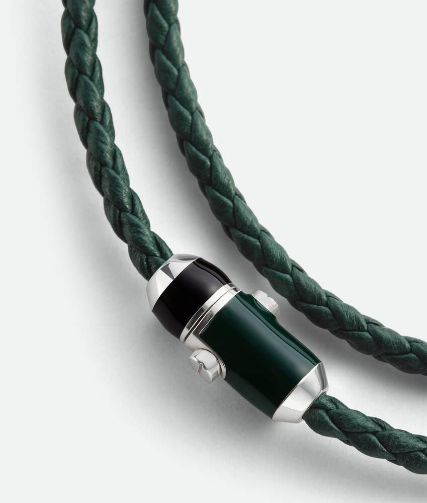 Men's Leather Bracelet in Black/emerald green Product Image