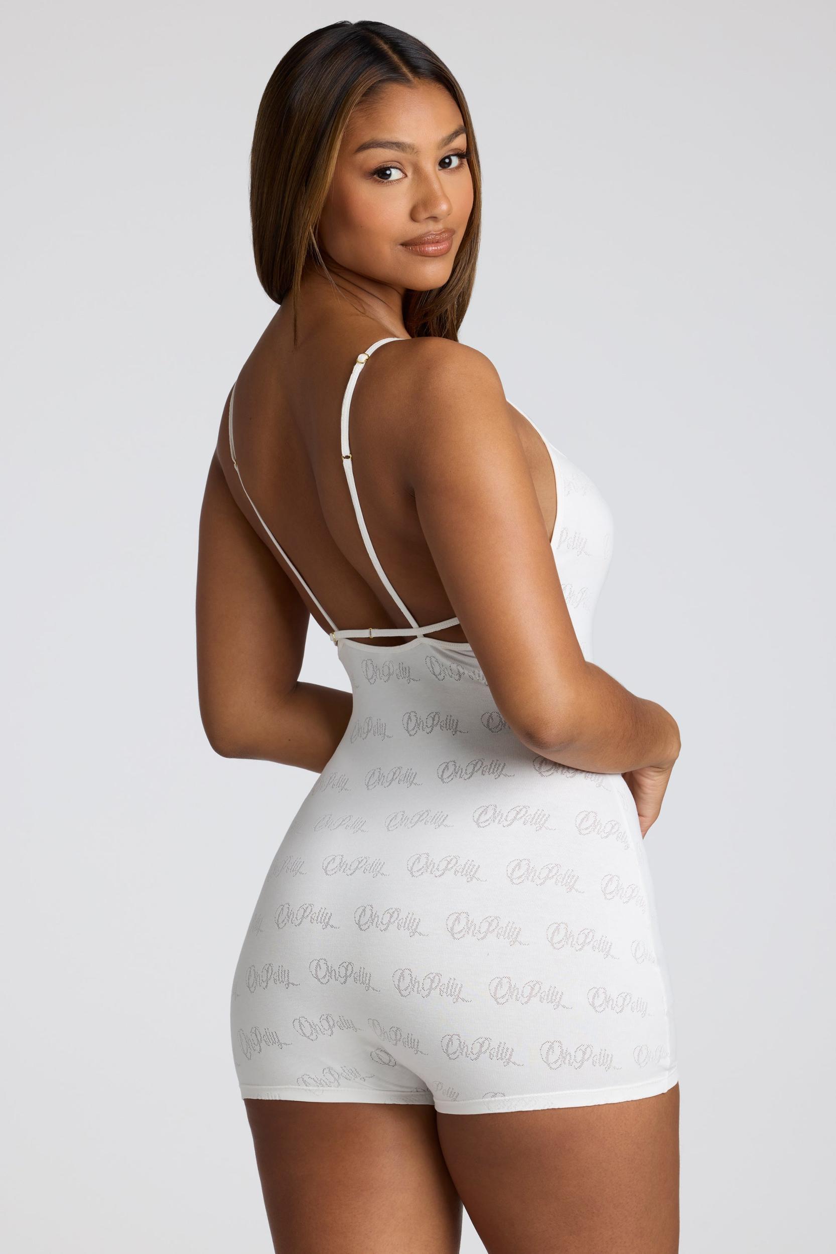 Strappy Low Back Pointelle Romper in White Product Image