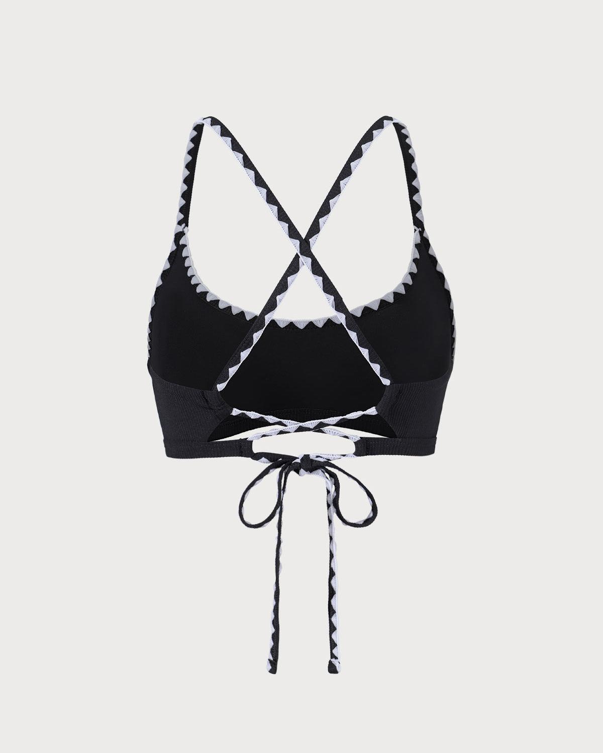 The Black Contrast Ribbed Bikini Top Product Image