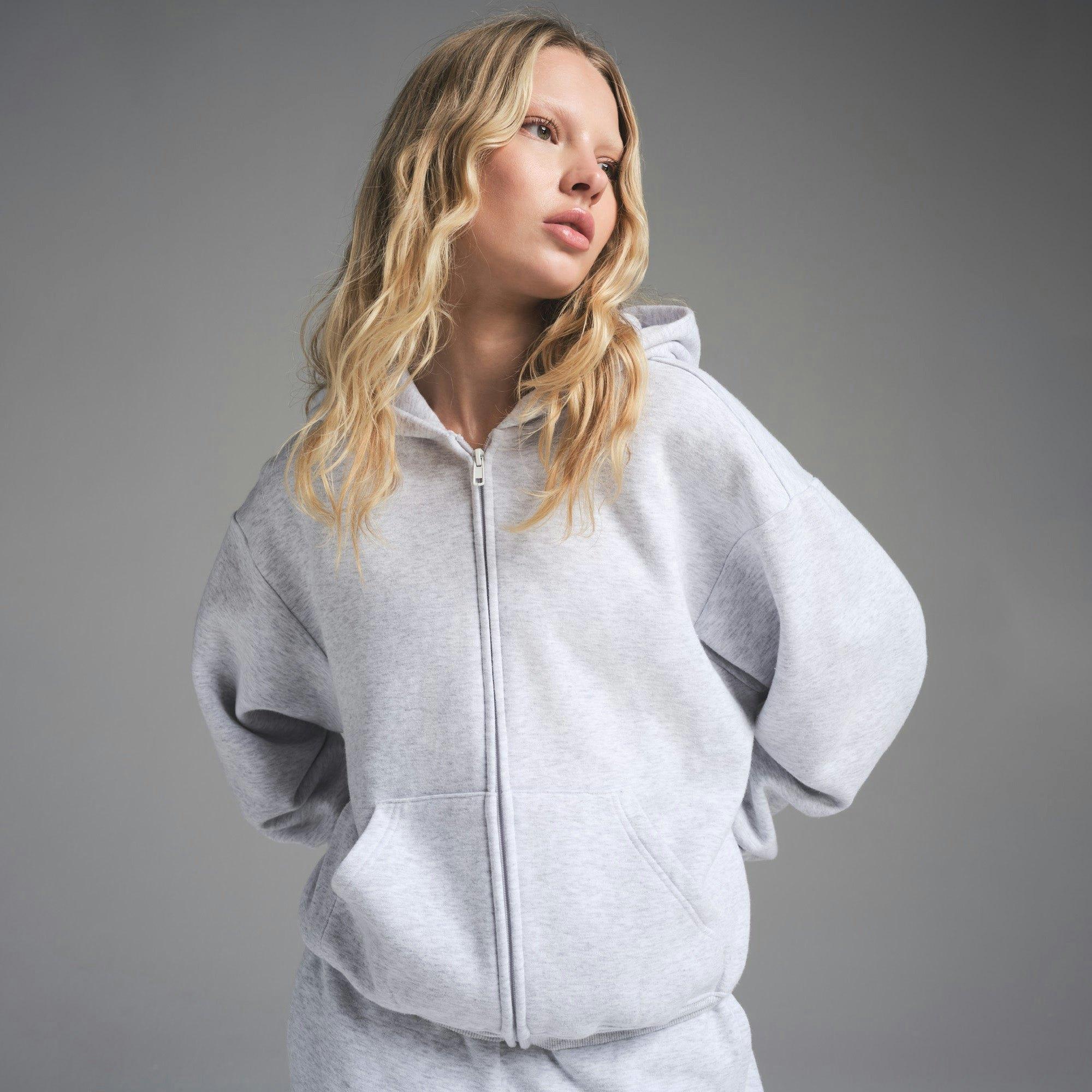 COTTON FLEECE CLASSIC ZIP UP HOODIE | LIGHT HEATHER GREY Product Image
