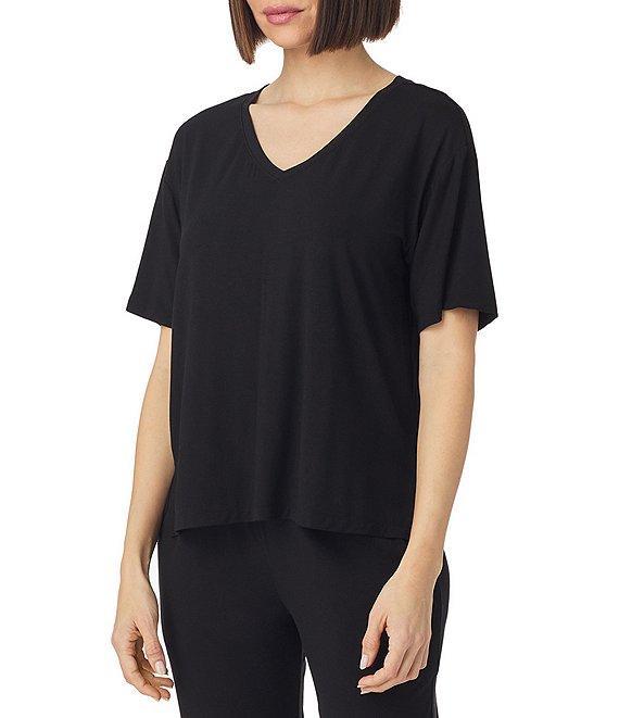 Donna Karan Short Sleeve V-Neck Soft Solid Knit Coordinating Lounge Top Product Image