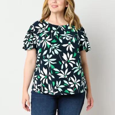 Liz Claiborne Plus Womens Crew Neck Short Sleeve Blouse Product Image
