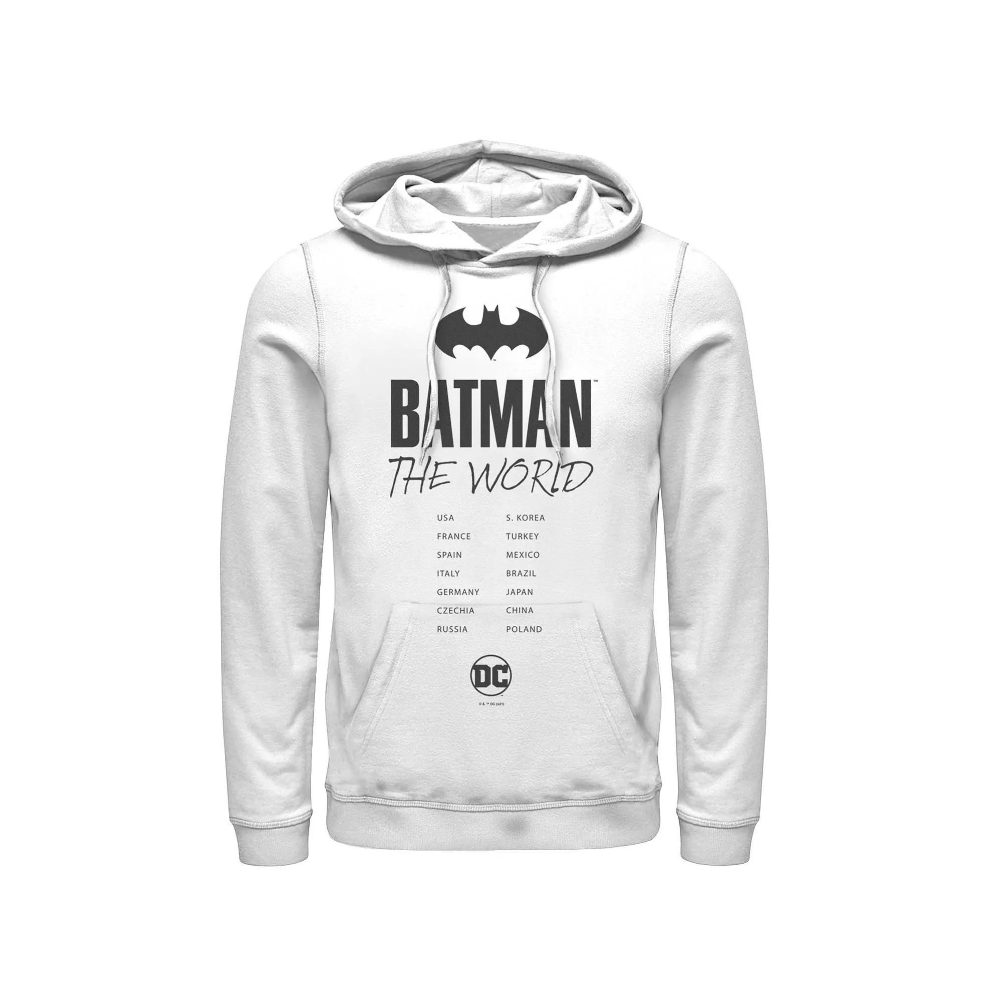 Men's Batman: The World White Bat Logo Stamp Hoodie, Boy's, Size: Medium Product Image