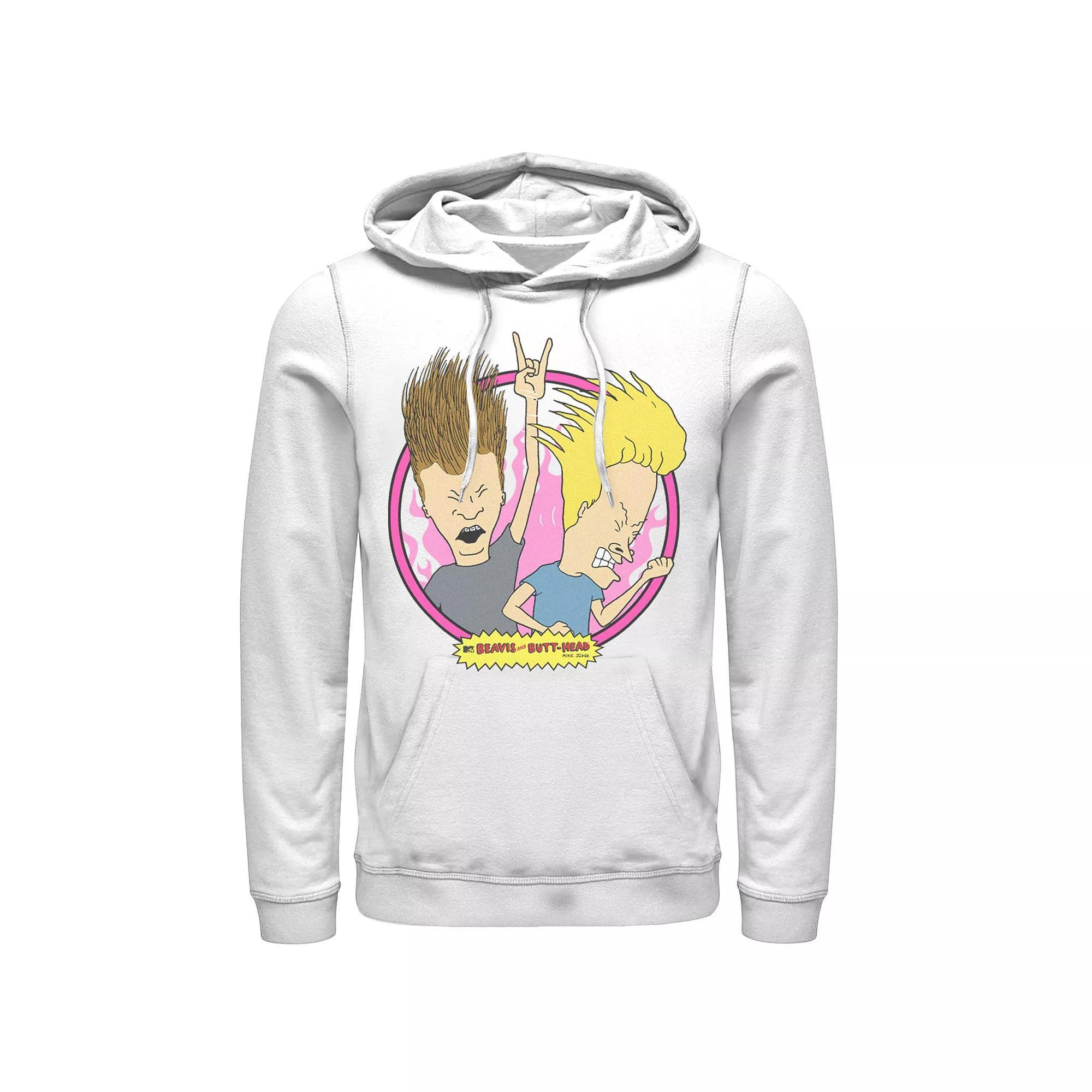 Men's Beavis And Butthead Rock N Roll Circle Portrait Hoodie, Size: Medium, Athletic Grey Product Image