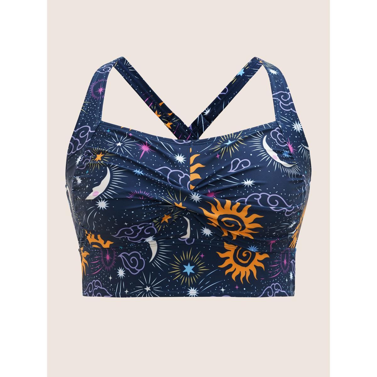 Plus Size Moon & Star Heart Neckline Twist Front Swim Top Women's Swimwear Midnight Beach Twist High stretch Skinny Heart neckline Curve Swim Tops BloomChic 18-20/2X Product Image