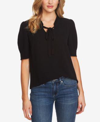 CeCe Short Sleeve V-Neck Ruffled Top with Bow (Rich ) Women's Blouse Product Image