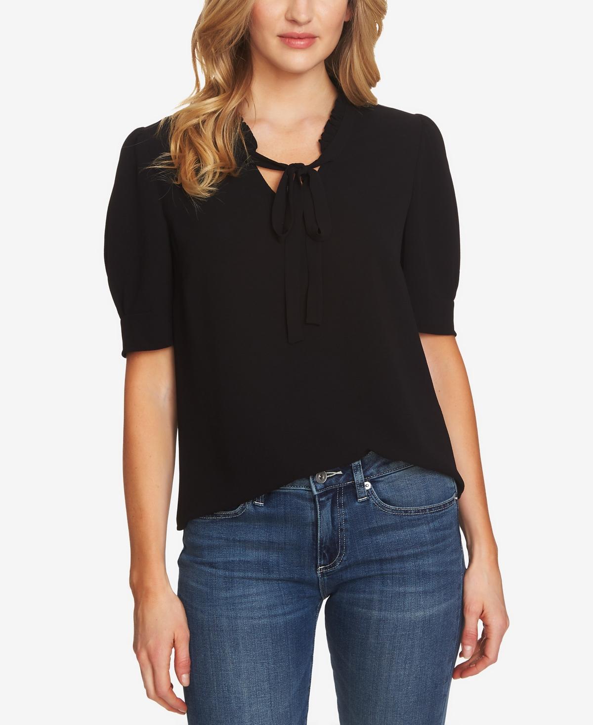 CeCe Short Sleeve V-Neck Ruffled Top with Bow (Rich ) Women's Blouse Product Image
