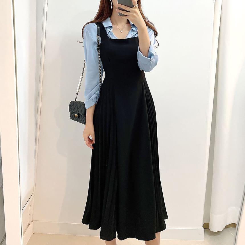 Mini Shirtdress / Pleated Midi A-Line Empire Waist Overall Dress Product Image