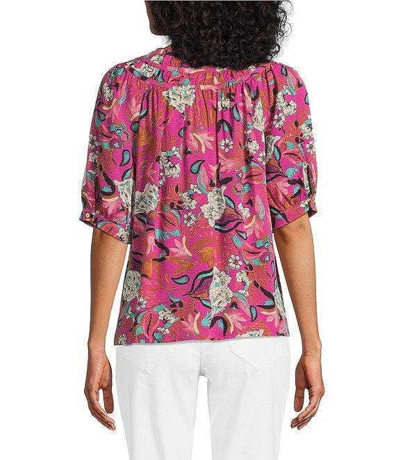 Nurture Smocked Yoke Short Sleeve V-Neck Button Down Top Product Image