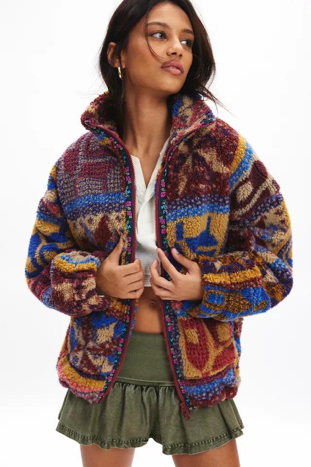 BDG Mae Printed Piled Fleece Zip-Up Jacket Product Image