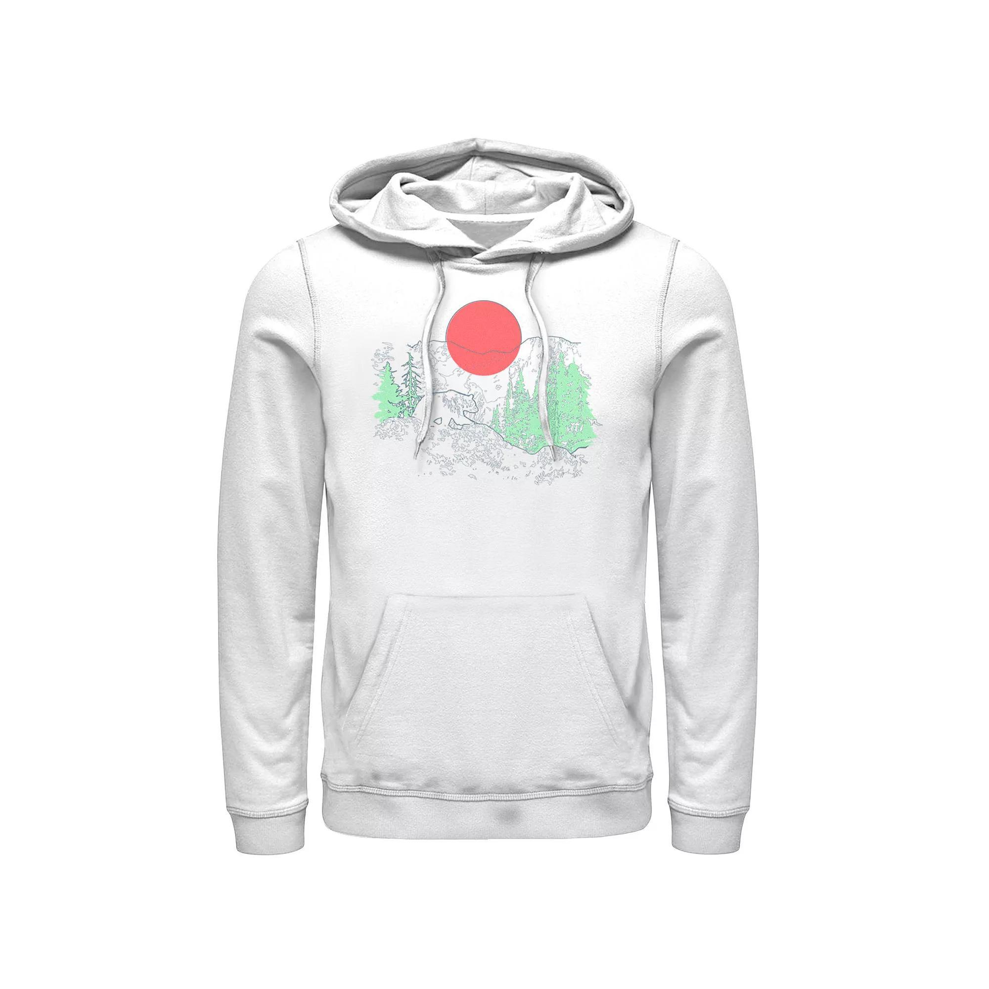 Men's Cali Bear Mountains With Neon Trees Line Sketch Hoodie, Size: Medium, White Product Image