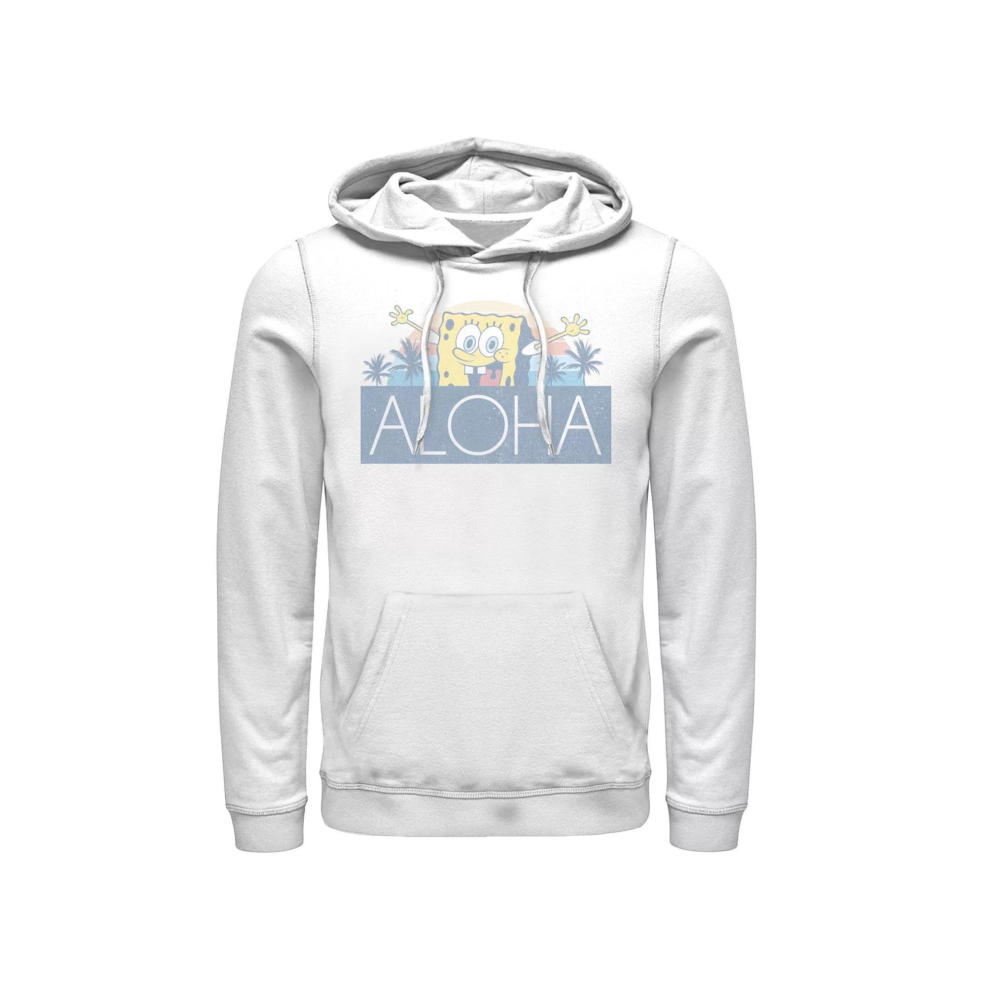 Men's Spongebob Squarepants Aloha Faded Portrait Logo Panel Hoodie, Size: Large, White Product Image