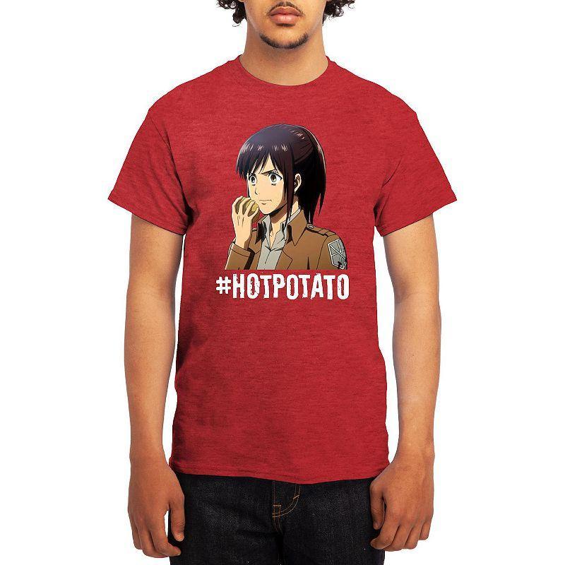 Mens Attack on Titan Hot Potato Tee Grey Red Product Image