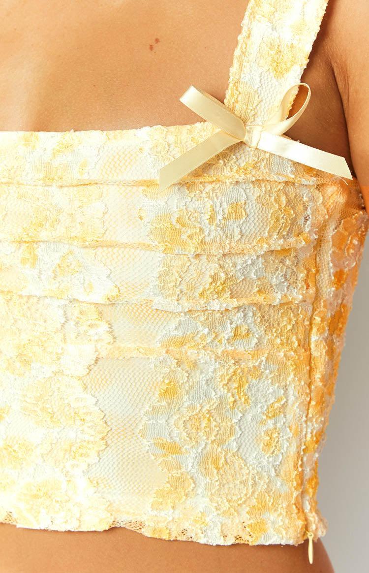 Vida Yellow Lace Bow Top Girls Product Image