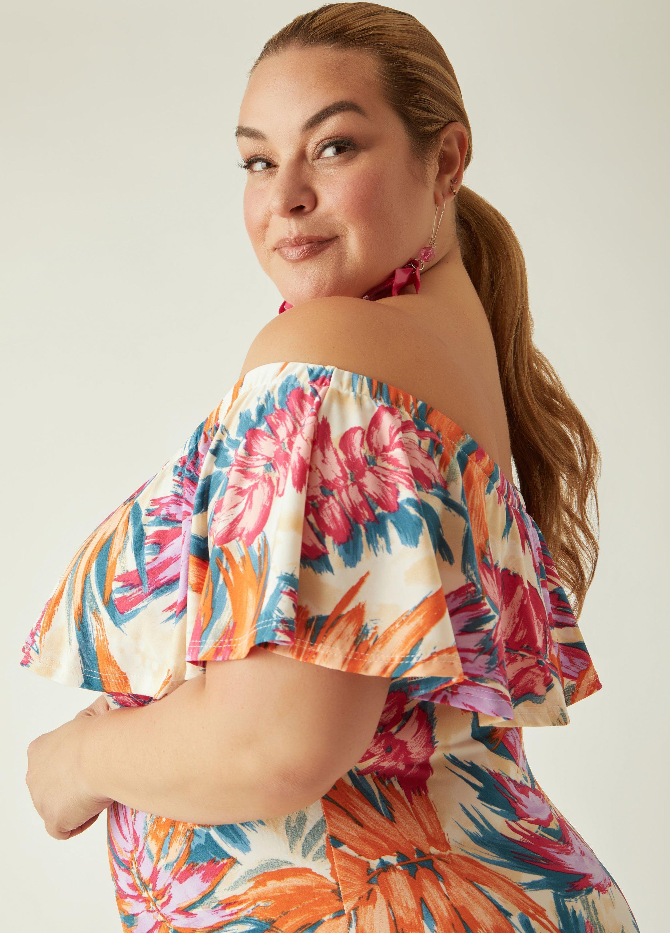 Plus Size Watercolor Off The Shoulder Dress Ashley Stewart Product Image
