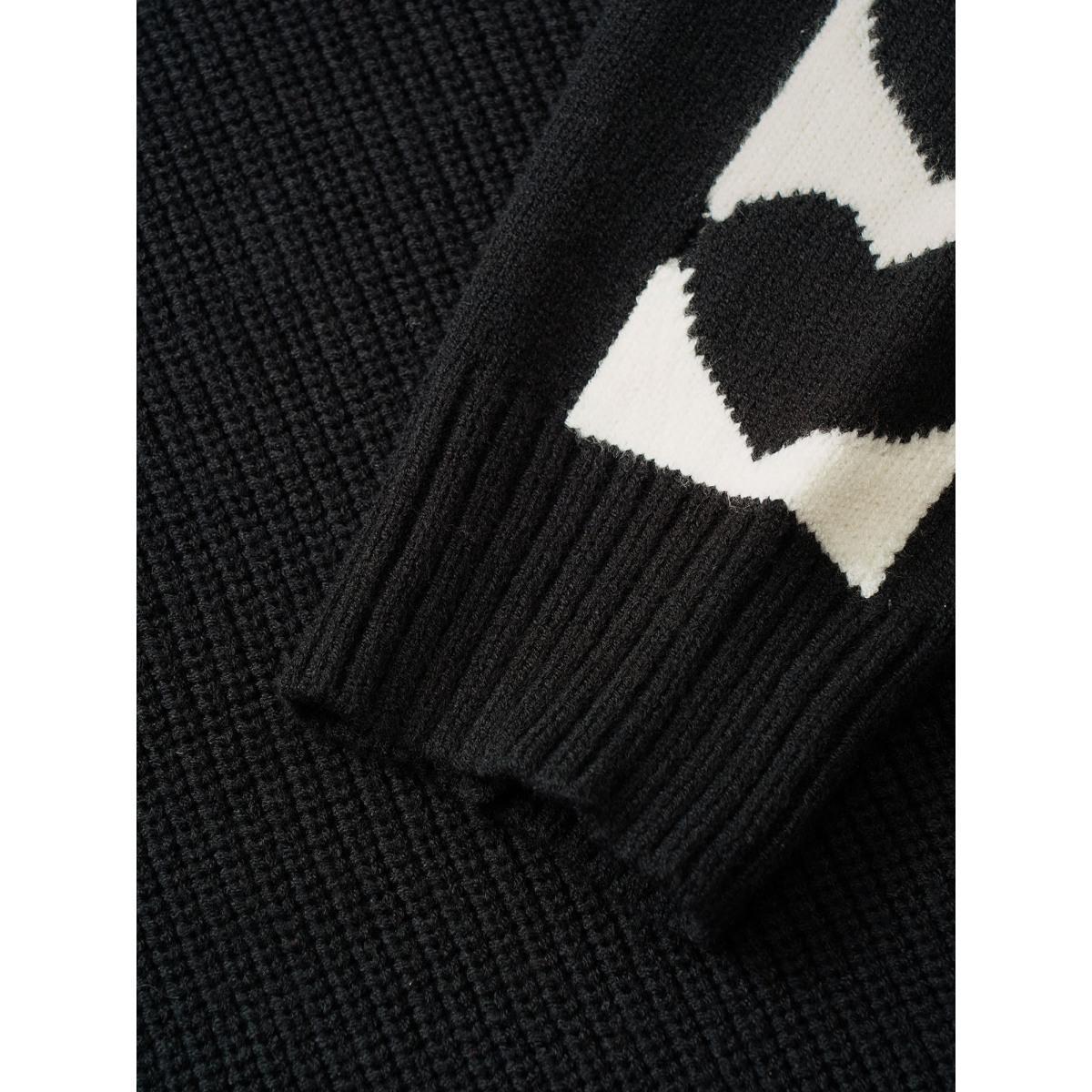 Plus Size Supersoft Essentials Heart Patchwork V Neck Raglan Sleeve Pullover Black Women Casual Loose Long Sleeve V-neck Dailywear Pullovers BloomChic 18-20/2X Product Image