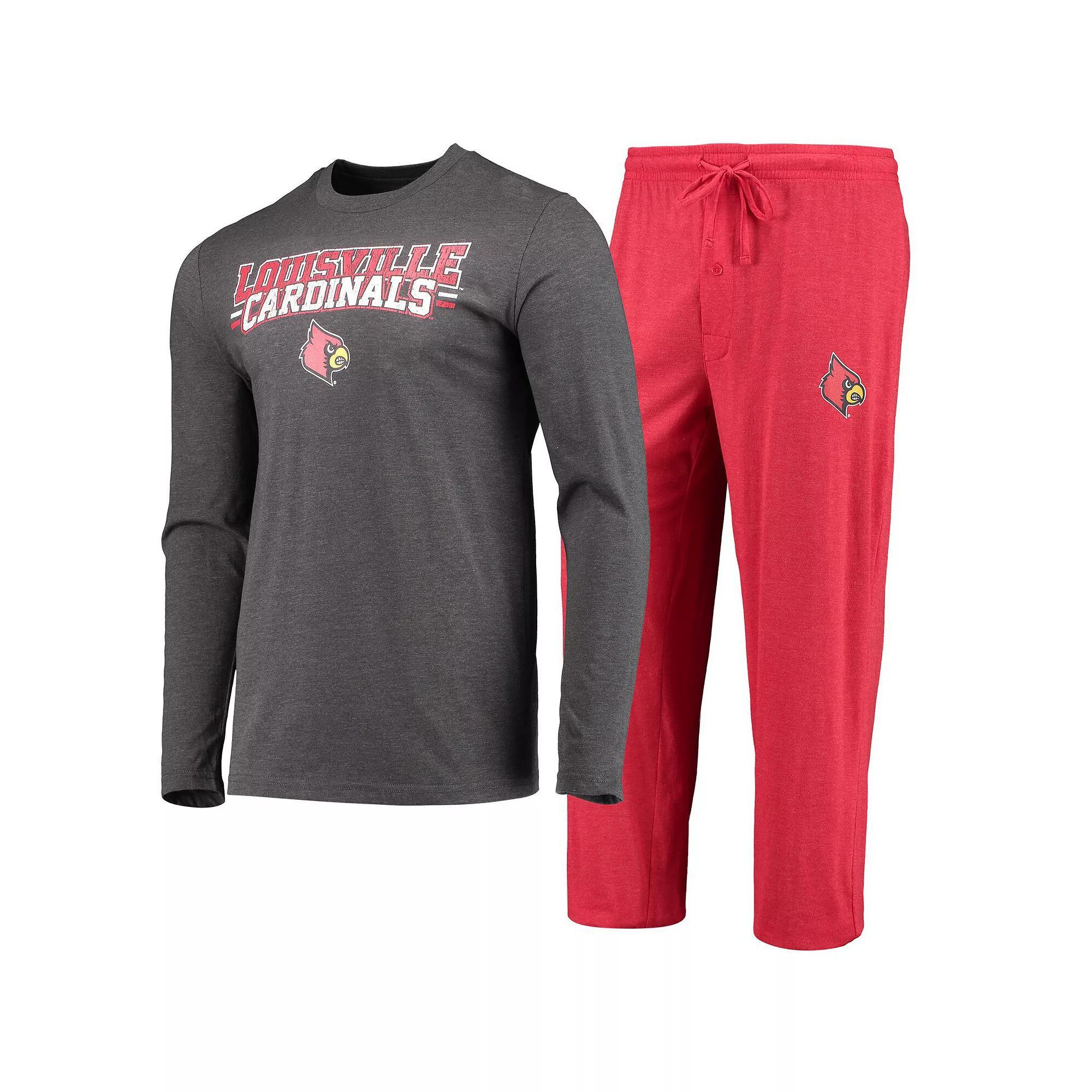 Men's Concepts Sport Red/Heathered Charcoal Louisville Cardinals Meter Long Sleeve T-Shirt & Pants Sleep Set, Size: Medium Product Image