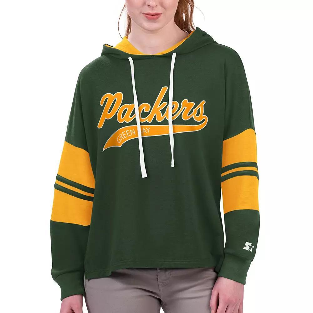 Women's Starter Green Green Bay Packers Bump And Run Long Sleeve Hoodie T-Shirt, Size: XL Product Image