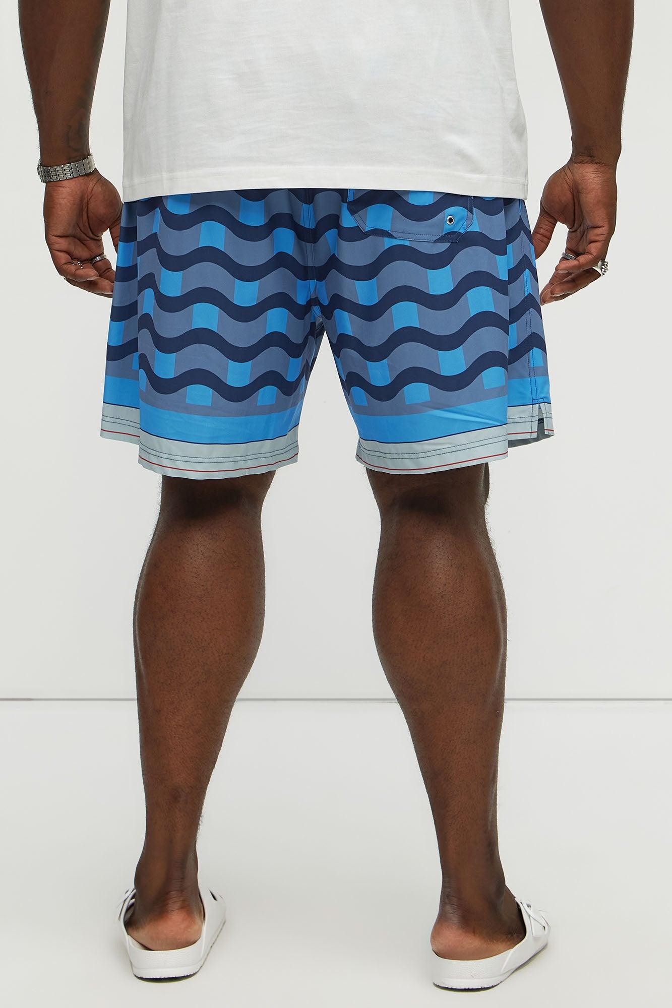Sculpted Waves Printed Swim Classic Trunk - Blue Product Image