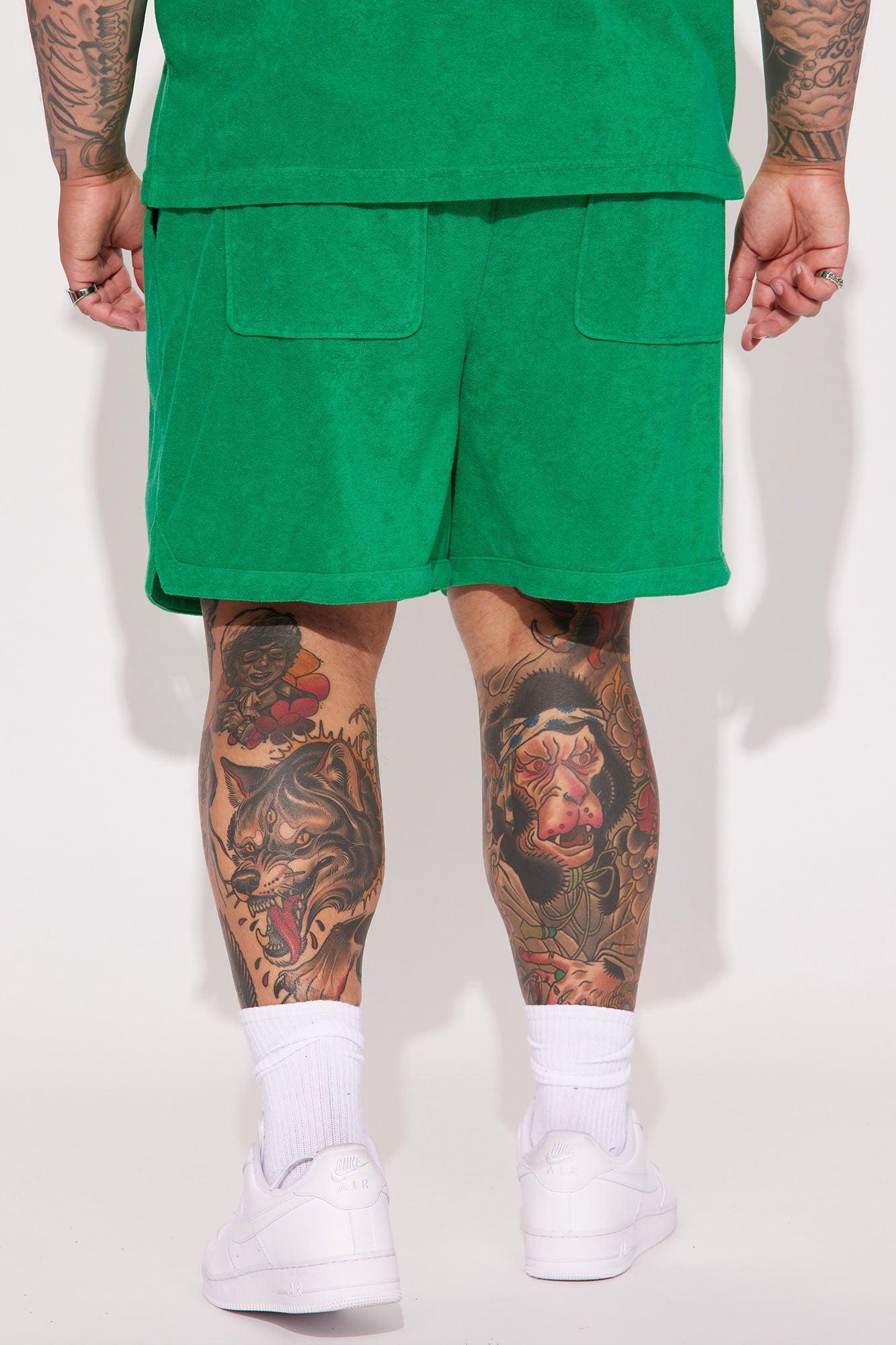 Dipped Terry Knit Shorts - Green Product Image
