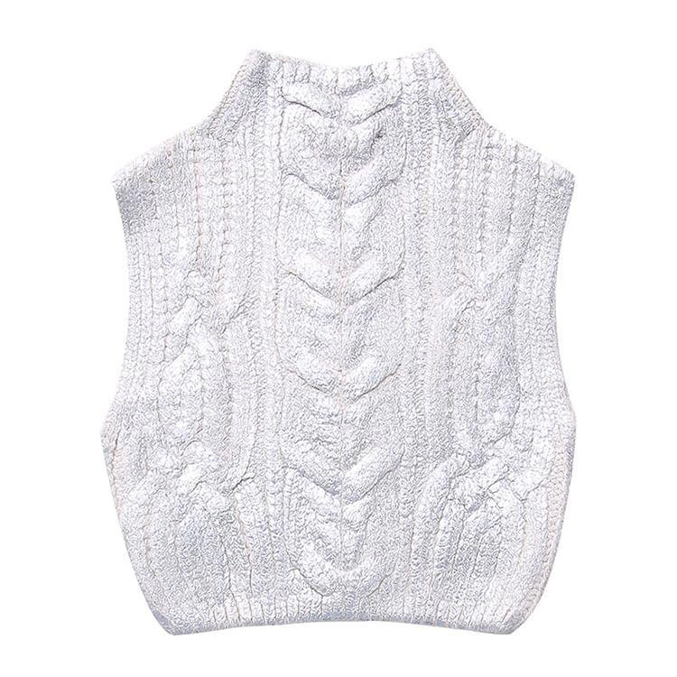 Mock Neck Cable Knit Plain Crop Sweater Vest Product Image