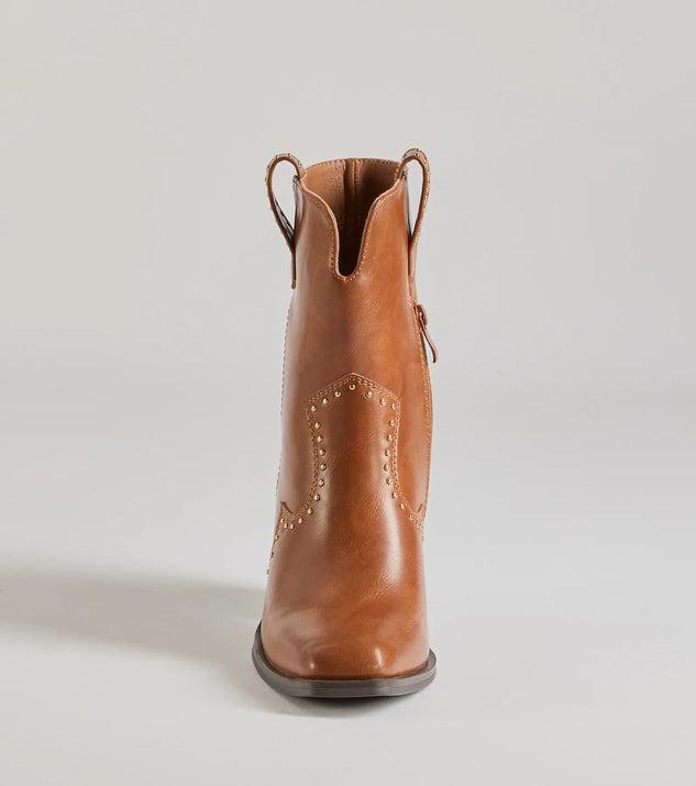 Chic Western Studded Faux Leather Booties Product Image