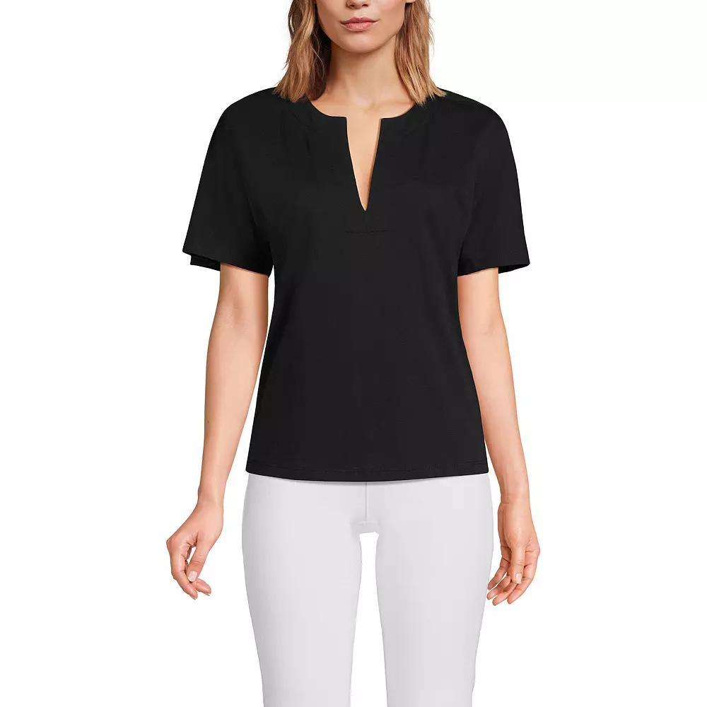 Women's Lands' End Short Sleeve Supima Notch Neck T-shirt, Size: Medium, Black Product Image