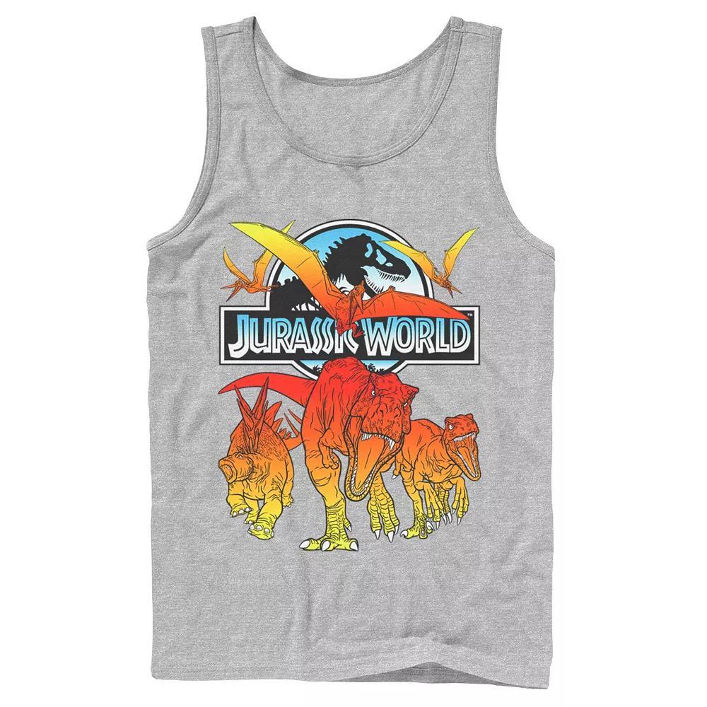 Men's Jurassic World Two Dino Charging Comic Pop Tank Top, Size: Large, Athletic Grey Product Image
