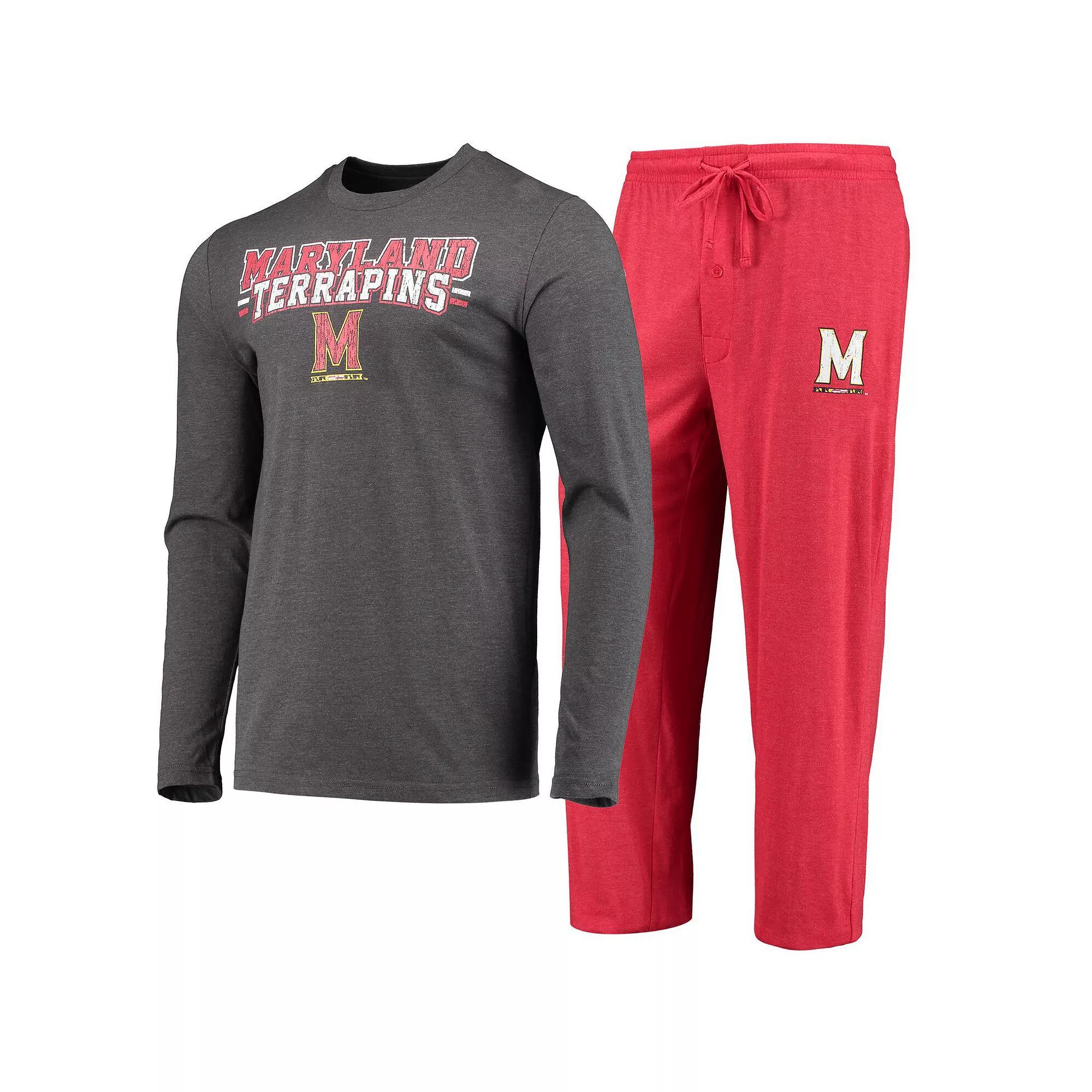 Men's Concepts Sport Red/Heathered Charcoal Maryland Terrapins Meter Long Sleeve T-Shirt & Pants Sleep Set, Size: Large Product Image