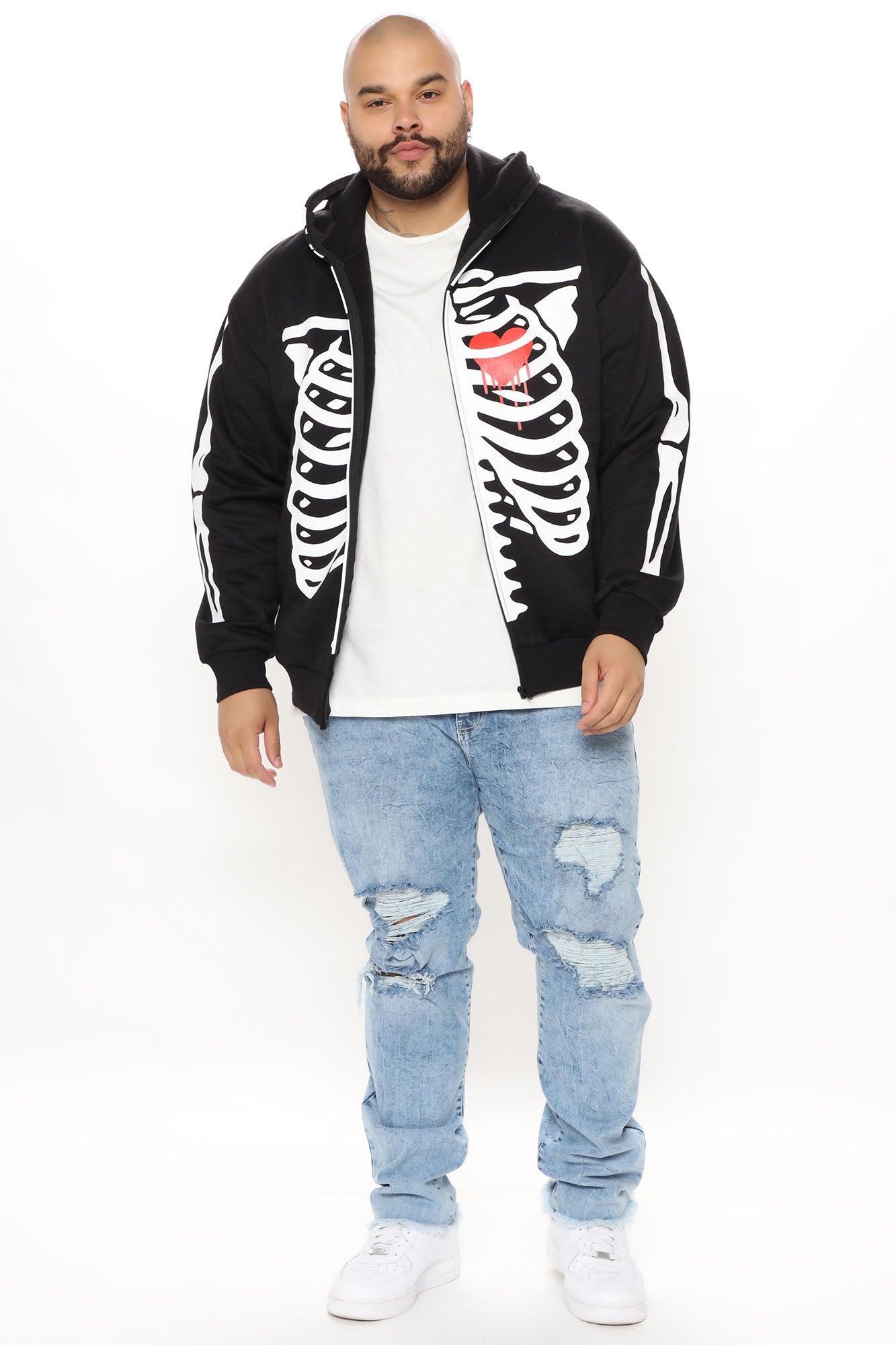Skull Body Zip Up Hoodie - Black Product Image