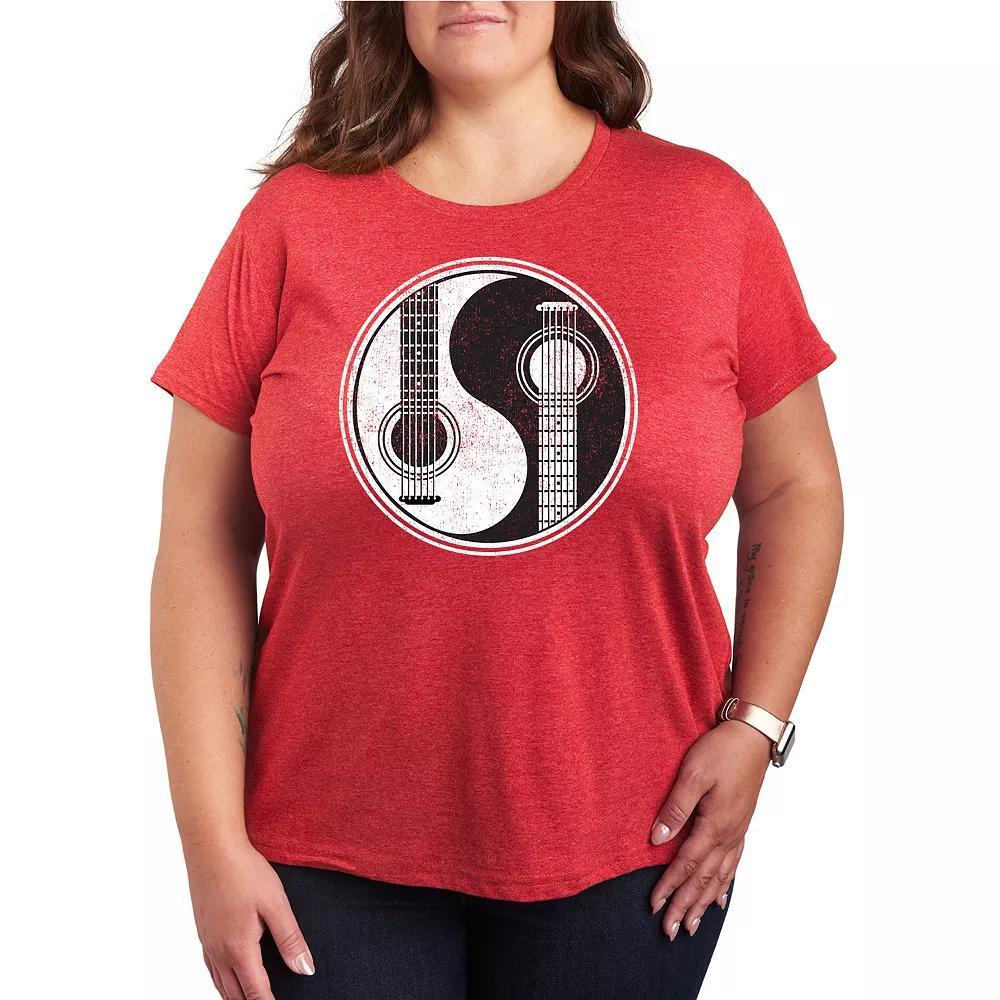 Plus Yin Yang Guitar Graphic Tee, Womens Grey Red Product Image