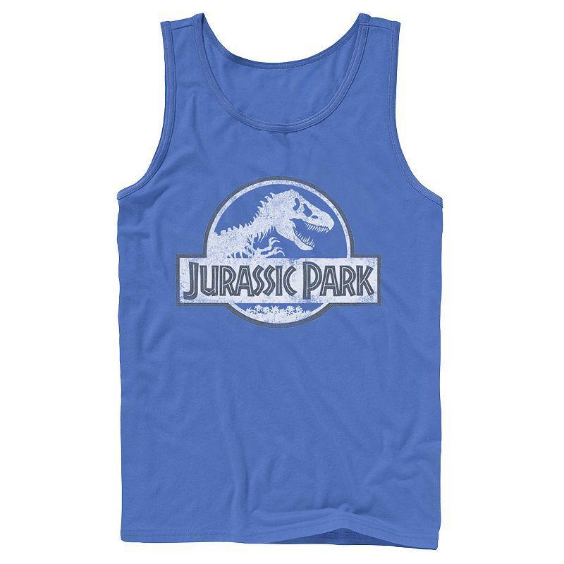 Mens Jurassic Park White Distressed Circle Logo Tank Top Blue Product Image